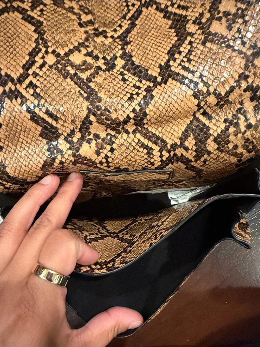 Zara Tan and Black Snake-Print Crossbody Bag with Chain Strap